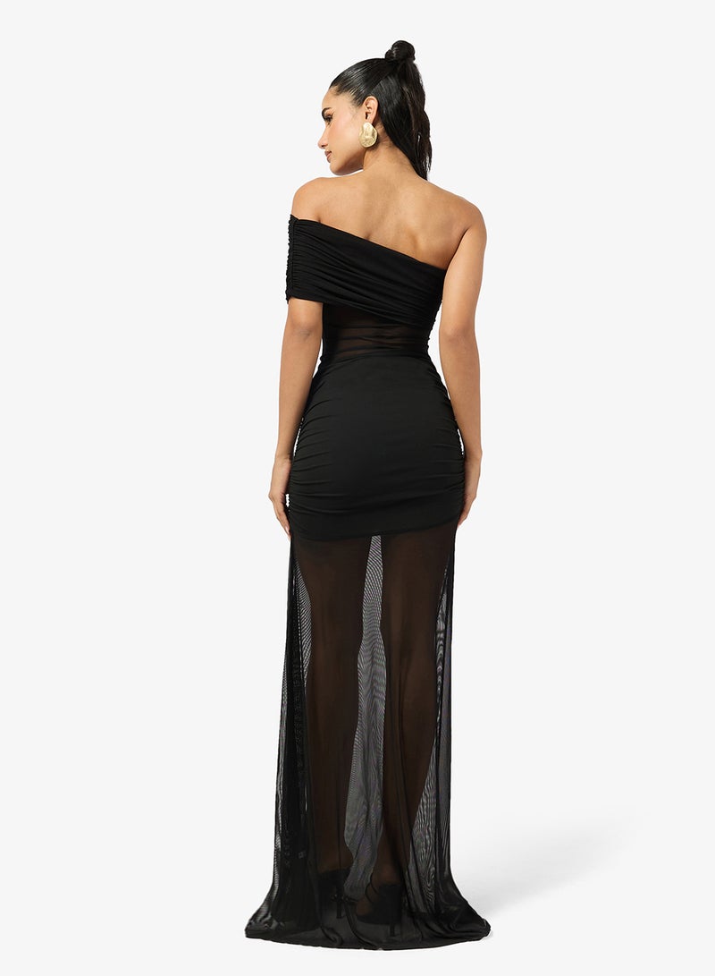 Ginger One Shoulder Ruched Mesh Dress - Image 2